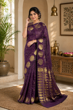 Regal Plum Raw Silk Saree with Gold leaf Zari