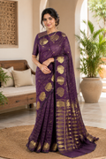 Regal Plum Raw Silk Saree with Gold leaf Zari