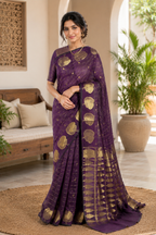 Regal Plum Raw Silk Saree with Gold leaf Zari