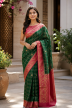 Emerald Green Georgette Saree with Floral Zari Border
