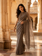 Elegant Brown Designer Tussar Silk Saree