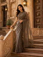 Elegant Brown Designer Tussar Silk Saree