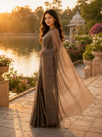 Elegant Brown Designer Tussar Silk Saree