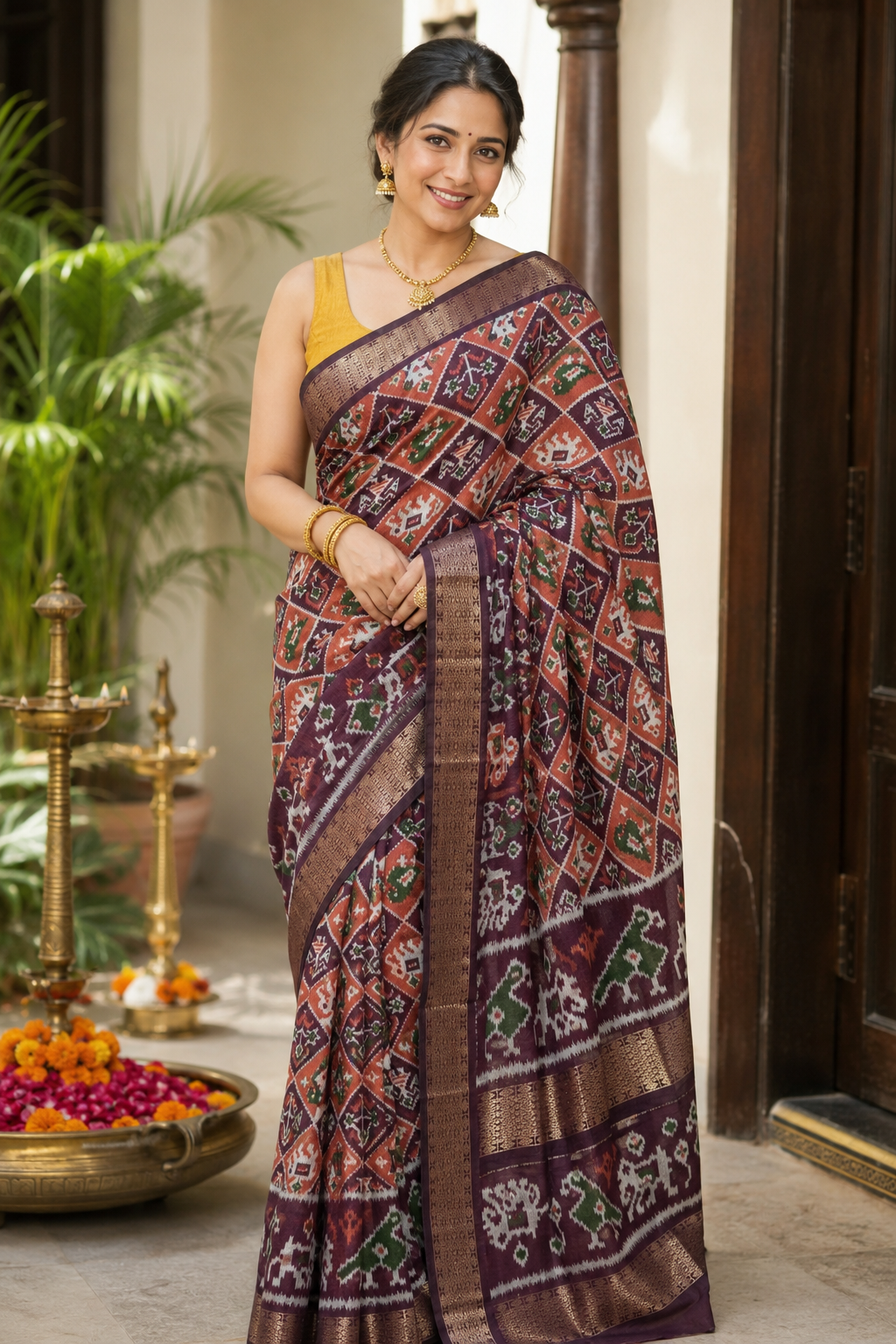 Brown Pen Kalamkari Saree