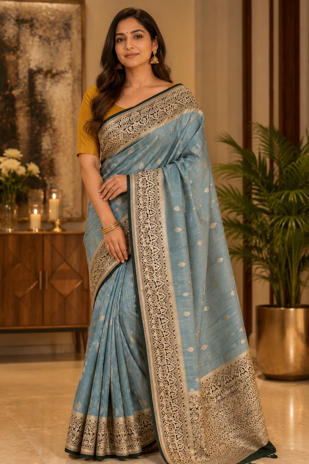 Lux Green Saree with Dark Green