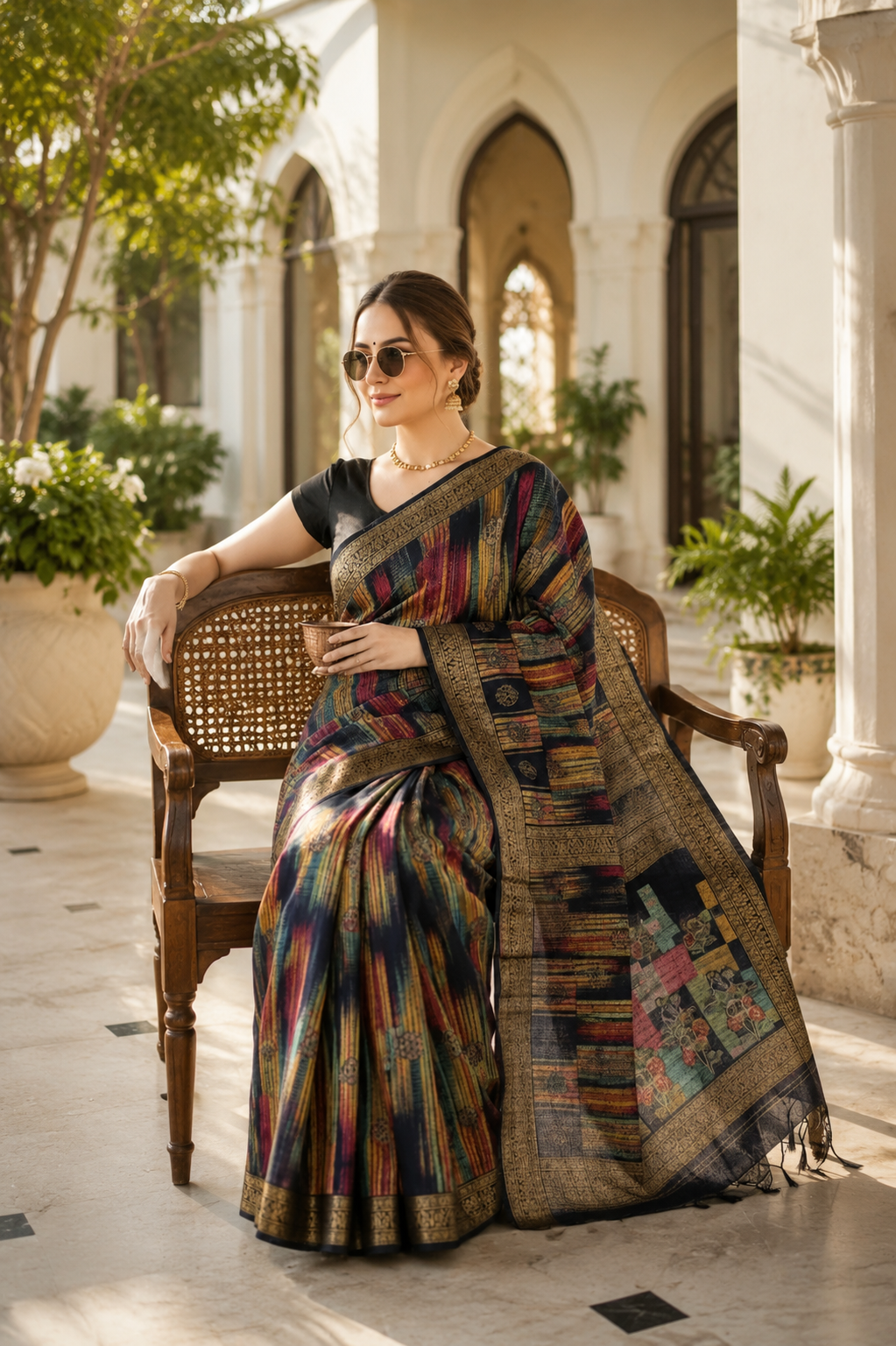 Sambalpuri Silk Saree with Digital Print – Multicolor Ikat Weave