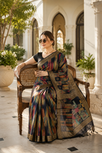Sambalpuri Silk Saree with Digital Print – Multicolor Ikat Weave