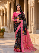 Elegant Black & Pink Border Fancy Georgette Saree
