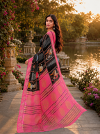 Elegant Black & Pink Border Fancy Georgette Saree