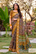 Elegant Mehendi Green & Mustard Border Fancy Georgette Saree