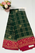 Emerald Green Georgette Saree with Floral Zari Border