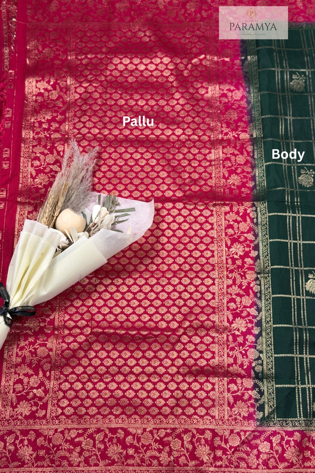 Emerald Green Georgette Saree with Floral Zari Border