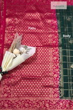 Emerald Green Georgette Saree with Floral Zari Border