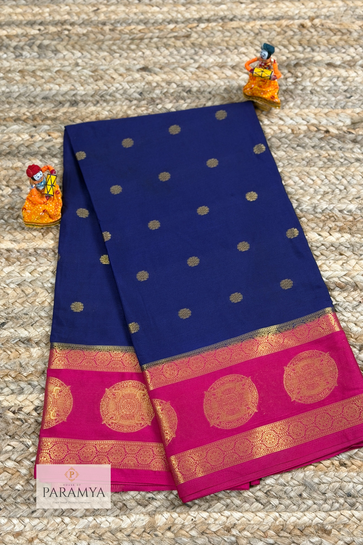 Royal Midnight Blue Georgette Silk Saree with Rani Pink