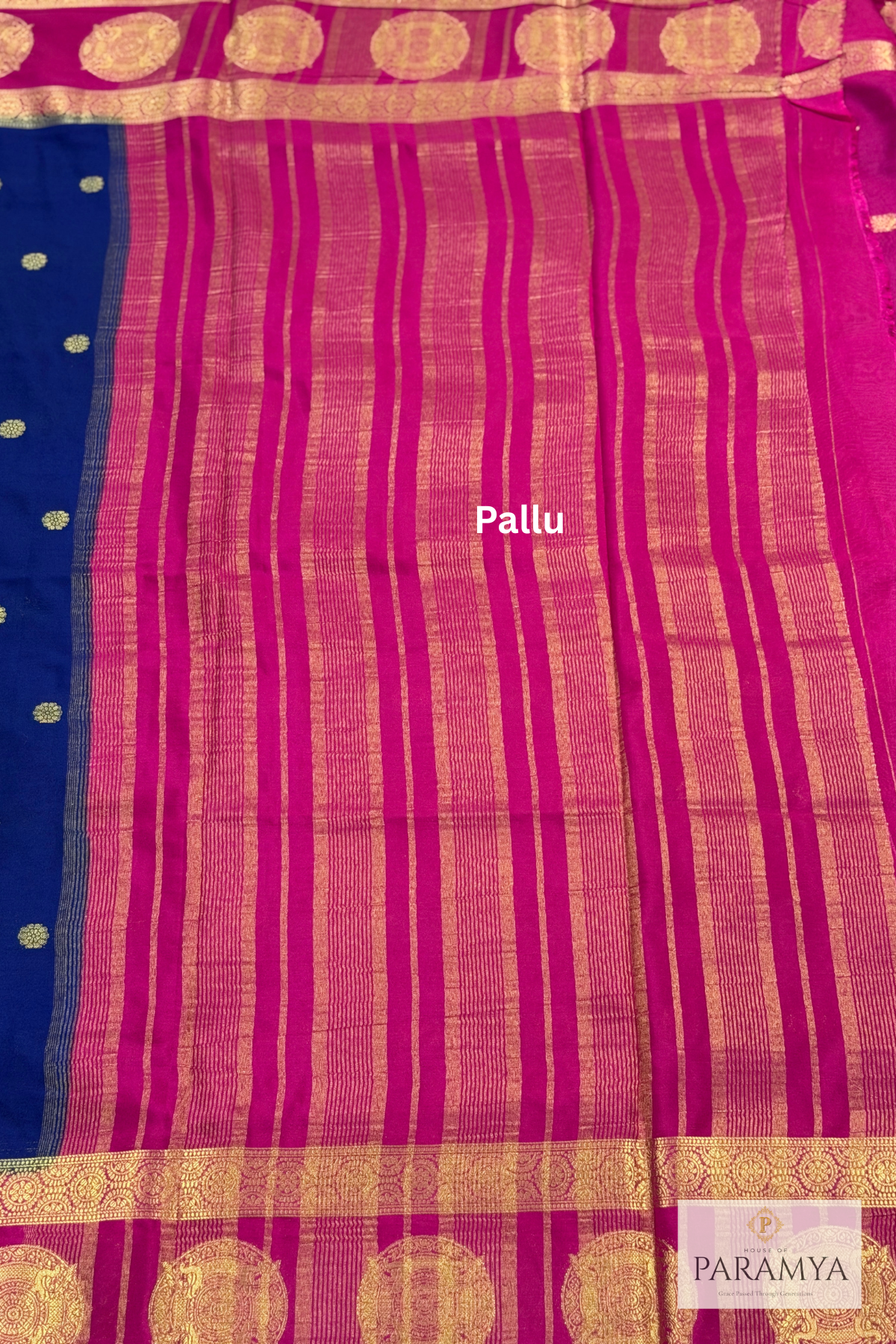 Royal Midnight Blue Georgette Silk Saree with Rani Pink