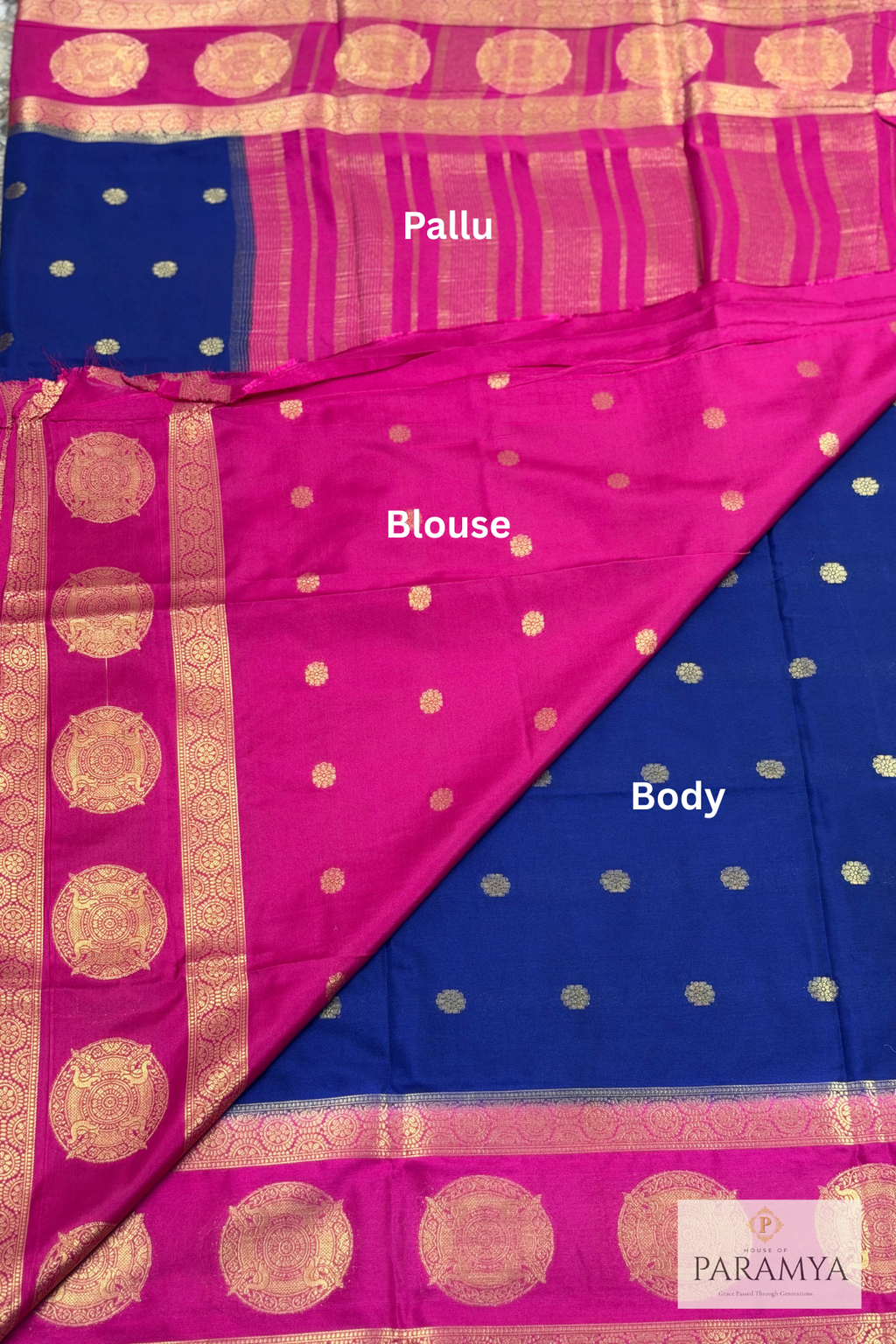 Royal Midnight Blue Georgette Silk Saree with Rani Pink