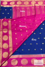 Royal Midnight Blue Georgette Silk Saree with Rani Pink