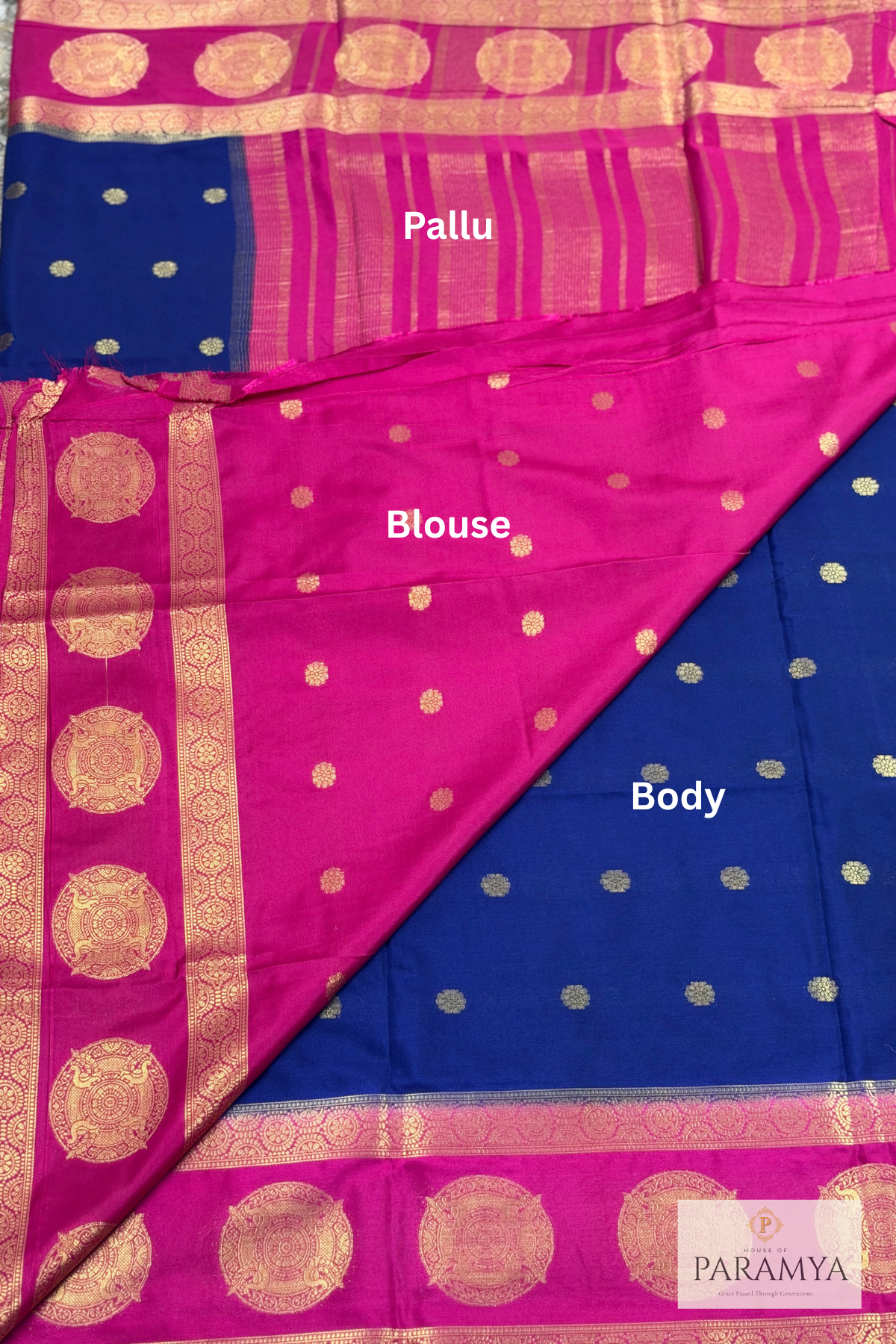 Royal Midnight Blue Georgette Silk Saree with Rani Pink