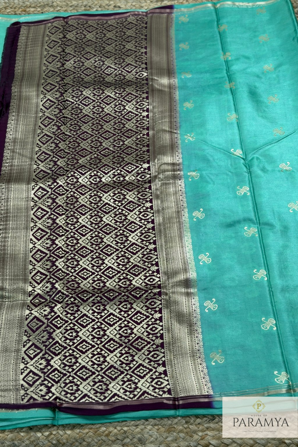 Premium Gajji Silk in Light Sea green & Rich Wine Saree
