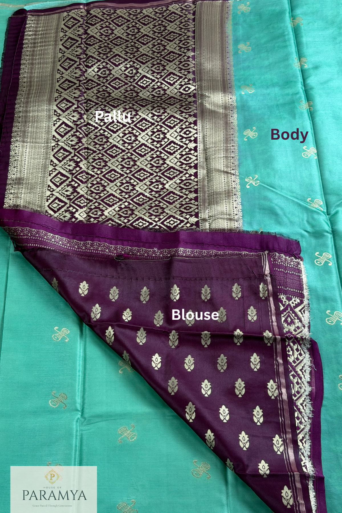 Premium Gajji Silk in Light Sea green & Rich Wine Saree