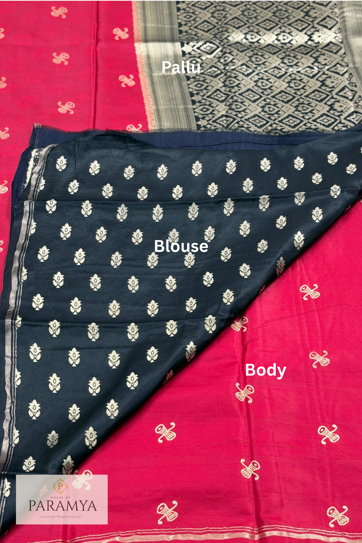Premium Gajji Silk in Magenta Pink & Rich Purple-Black Saree