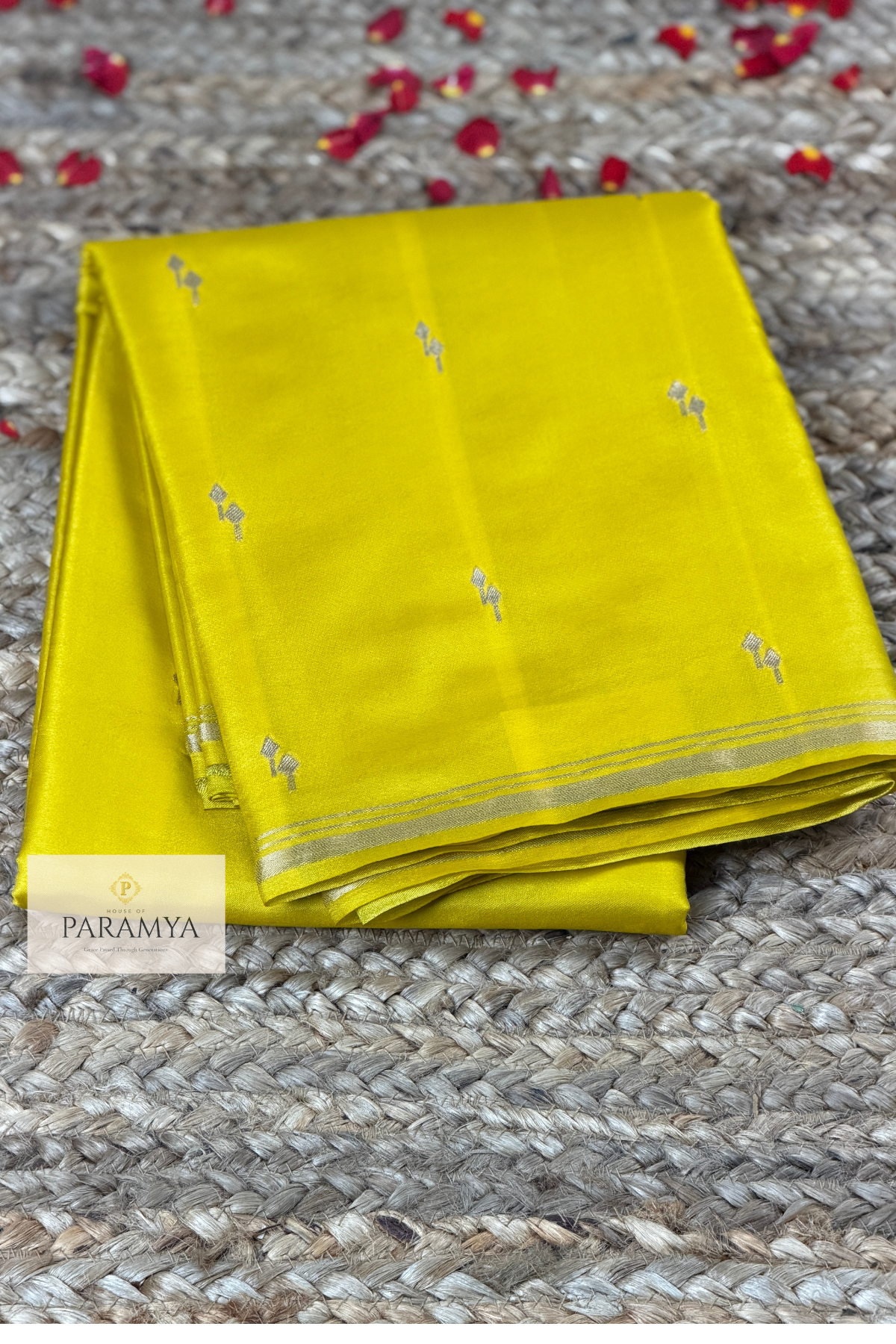 Sunshine Yellow Gajji Silk Saree with Silver Zari Buttas