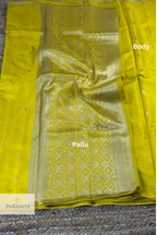 Sunshine Yellow Gajji Silk Saree with Silver Zari Buttas