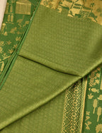 Vegan Viscose Silk Saree - Sage Green with Gold Zari Pastoral Brocade Weave