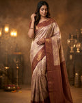 Beige & Maroon Pochampally Ikat Semi Silk Saree