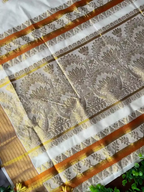 Golden Lotus Jacquard Cotton Kasavu Saree with Orange Border & Blouse