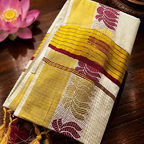 Lotus Woven Kasavu Saree with Maroon & Gold Border