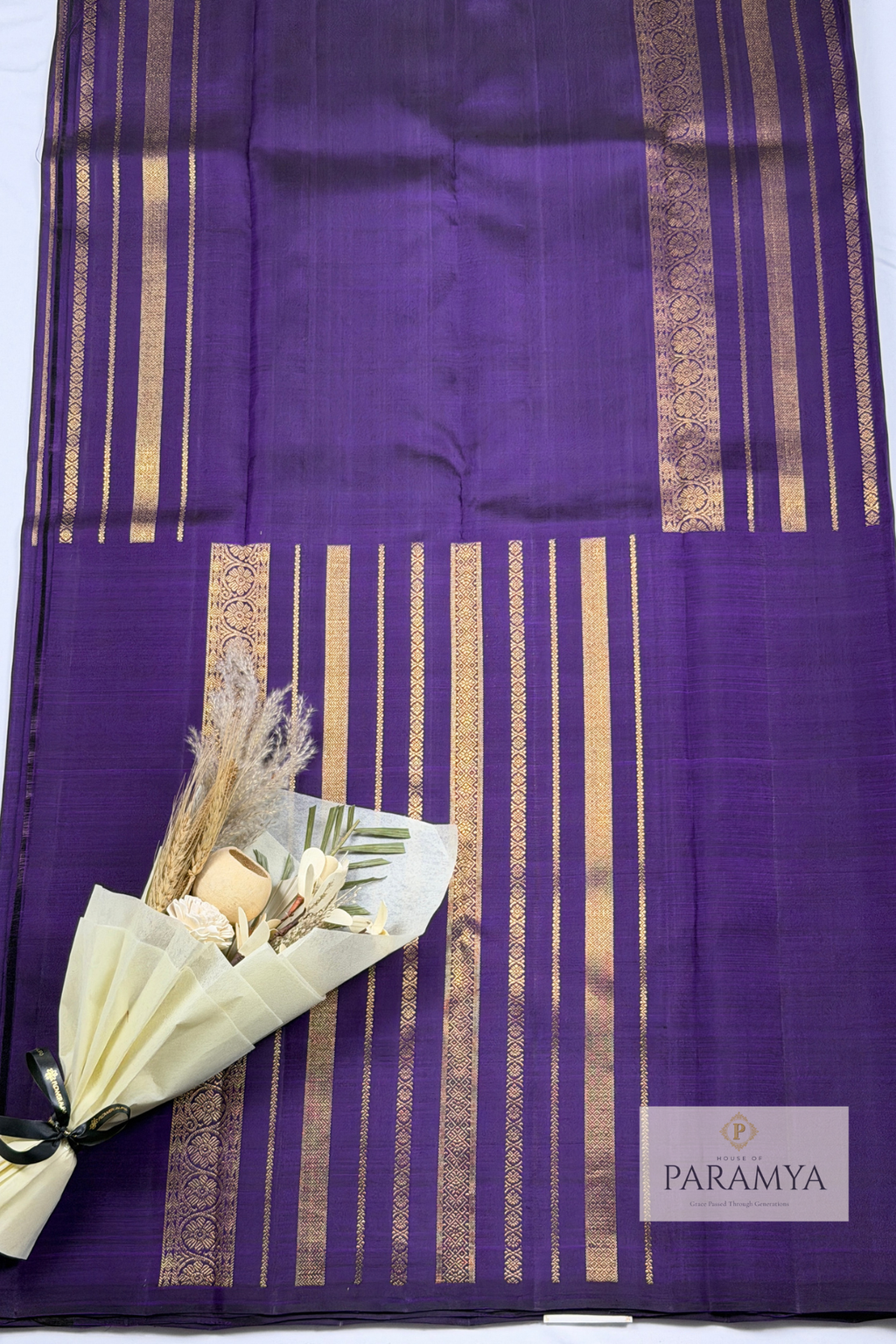 Dark Purple Pure Kanchipuram Silk Saree with 2G Silver Zari | Silk Mark Certified