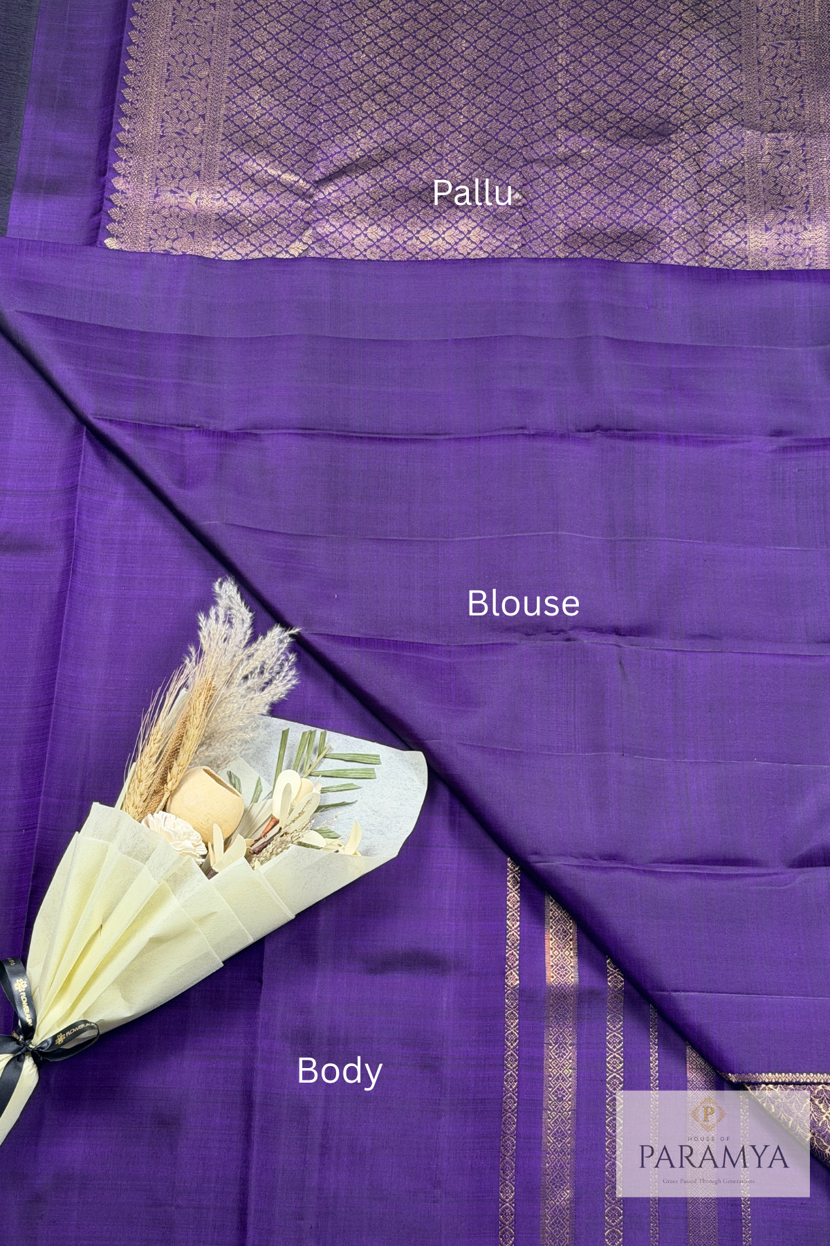 Dark Purple Pure Kanchipuram Silk Saree with 2G Silver Zari | Silk Mark Certified