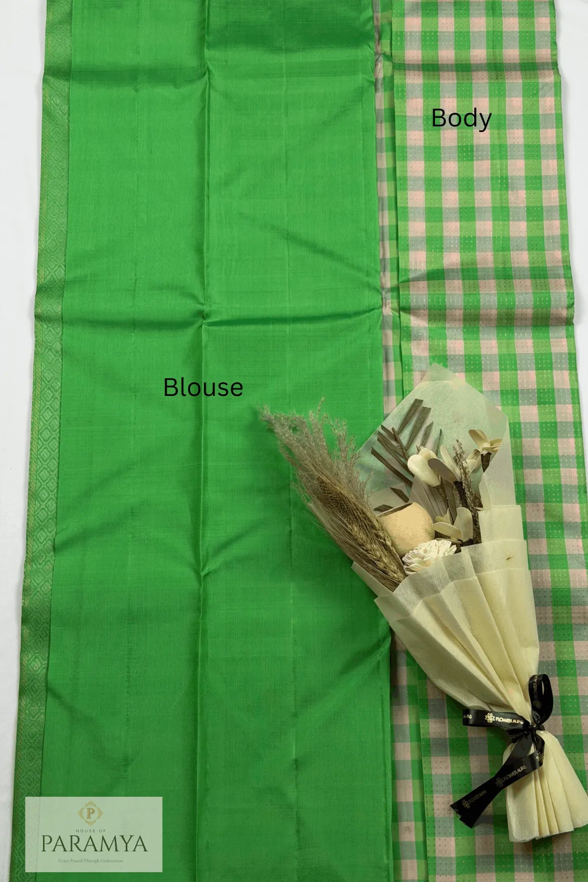 Emerald Green Pure Kanchipuram Silk Saree - Blouse View | House Of Paramya