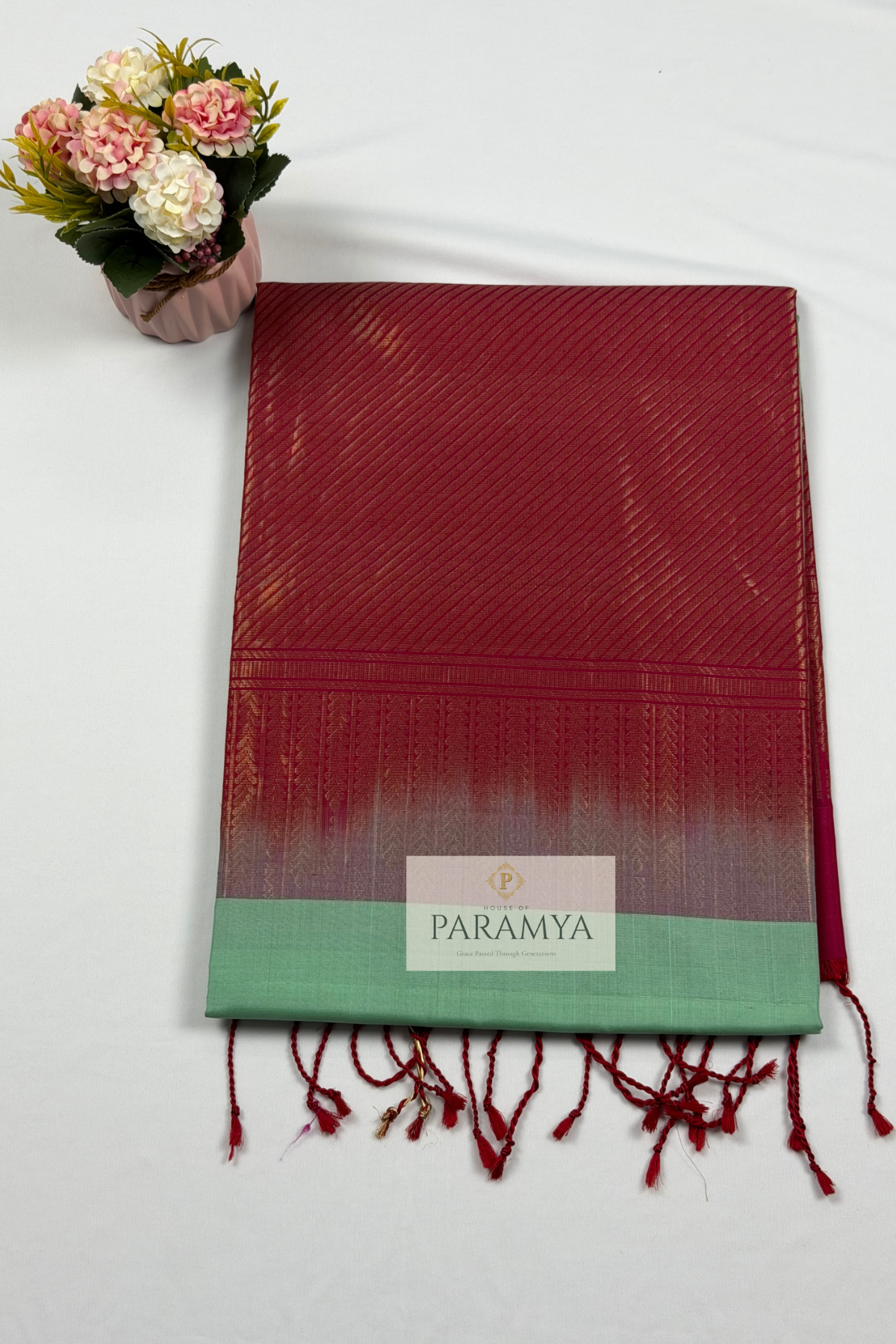 Mint Green & Rani Pink Pure Kanchipuram Silk Saree | Silk Mark Certified