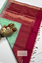 Mint Green & Rani Pink Pure Kanchipuram Silk Saree | Silk Mark Certified