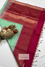 Mint Green & Rani Pink Pure Kanchipuram Silk Saree - Pallu | House Of Paramya