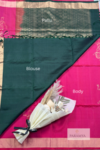 Rani Pink & Emerald Green Pure Kanchipuram Silk Saree | Silk Mark Certified