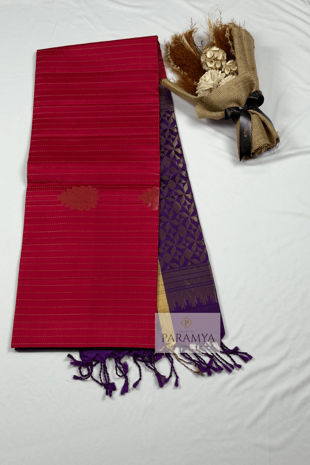 Pink with Purple Pure Kanchipuram Silk Saree - Close Up View | House Of Paramya