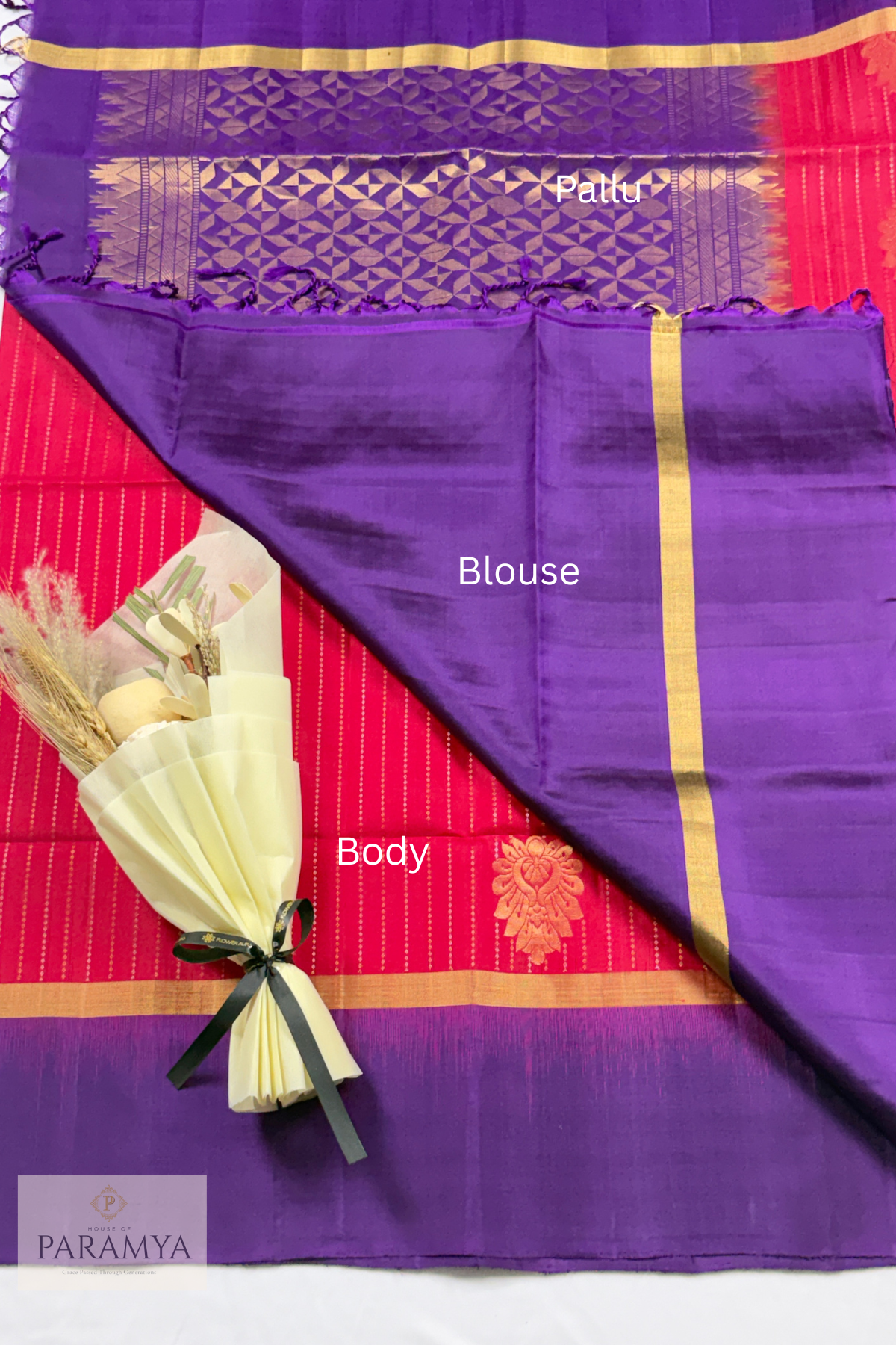 Pink with Purple Pure Kanchipuram Silk Saree | Silk Mark Certified