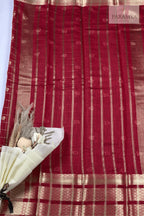 Deep Maroon Raw Silk Saree with Gold Zari Border - Pallu view | House of Paramya
