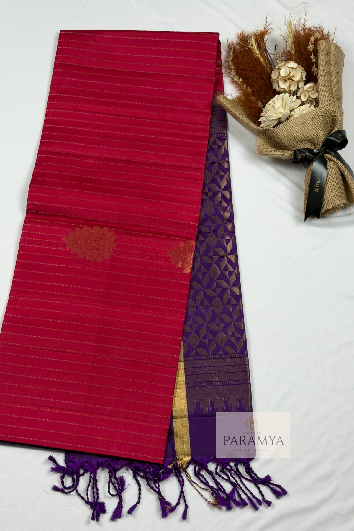 Pink with Purple Pure Kanchipuram Silk Saree | Silk Mark Certified
