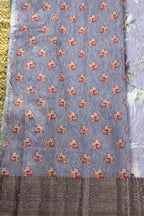 Lavender Floral Print Tussar Silk Saree with Mauve Border