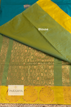 Dual Tone Olive Green & Mustard Soft Silk Saree with Teal Zari Pallu