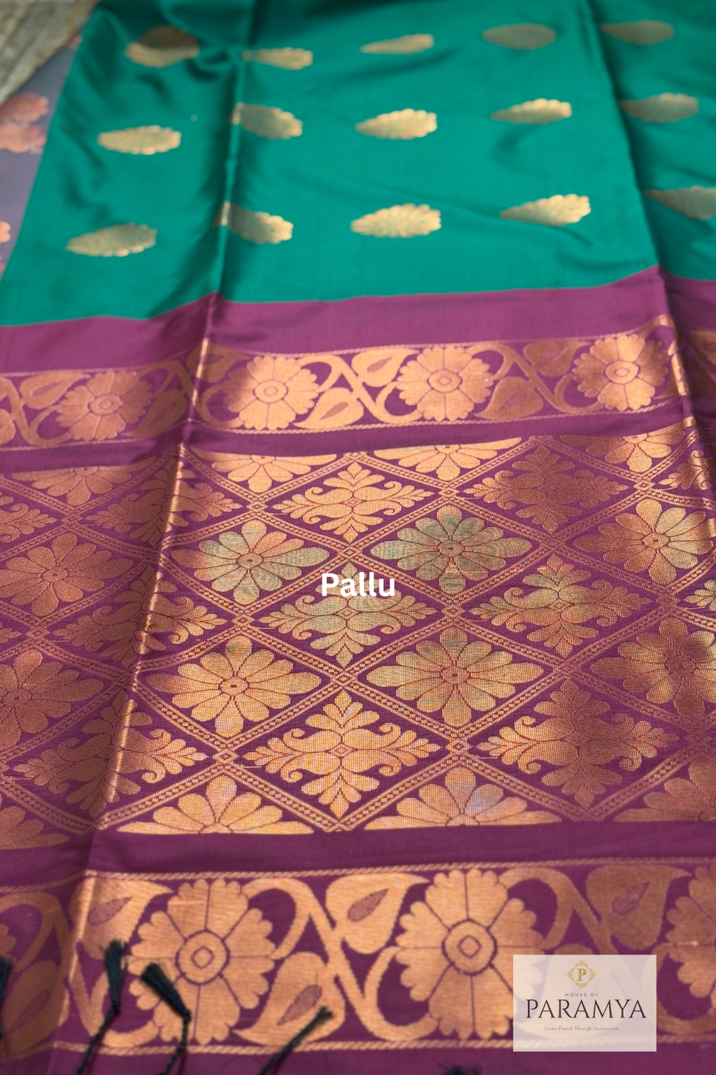 Green & Pink Soft Silk Saree with Copper Zari