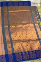 Sapota Peach Saree with Royal Blue Border and Copper Zari