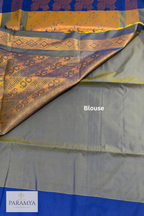 Sapota Peach Saree with Royal Blue Border and Copper Zari