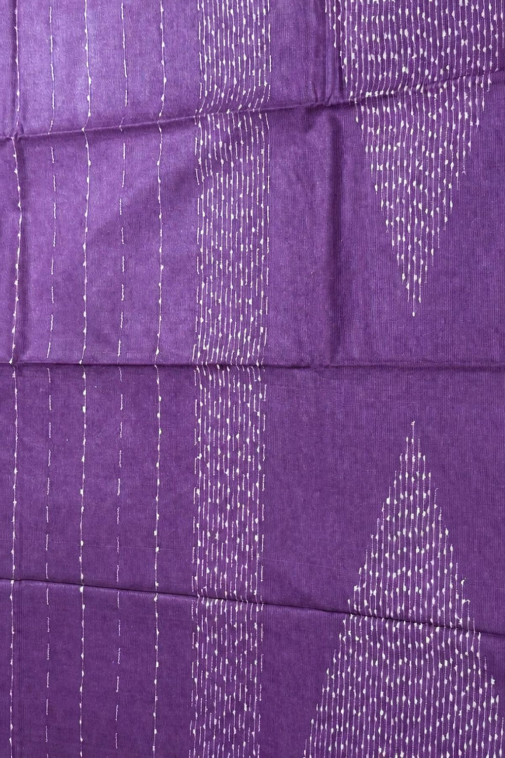 Deep Plum Semi Khadi Cotton Saree with White Thread Work