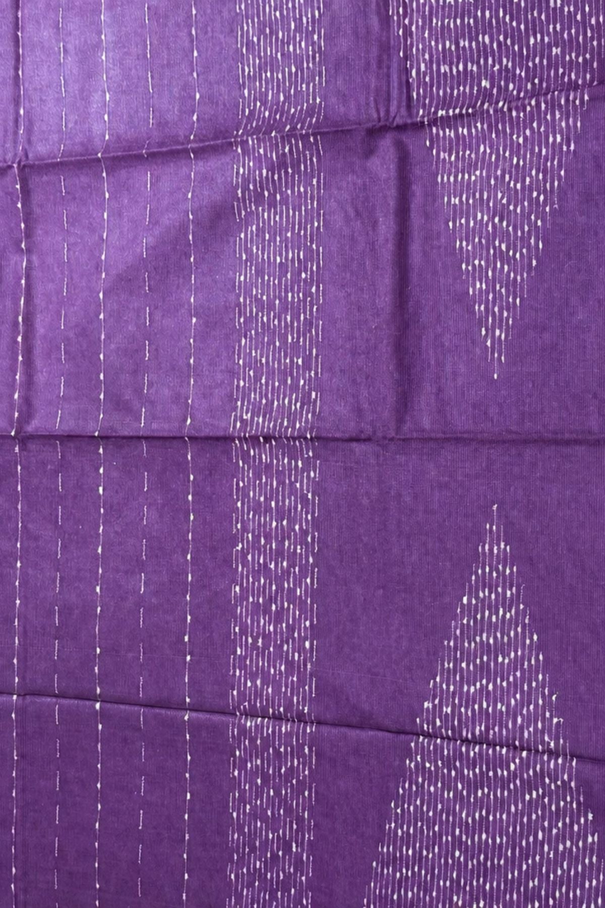Deep Plum Semi Khadi Cotton Saree with White Thread Work