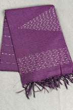 Deep Plum Semi Khadi Cotton Saree with White Thread Work